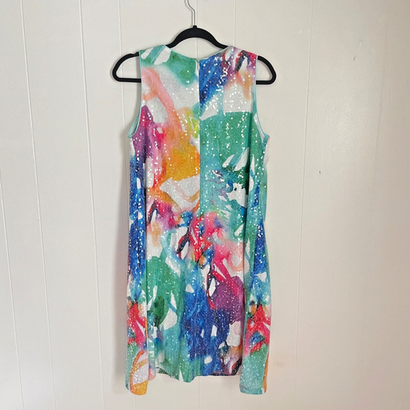 Sequin Party Dress Watercolor Print Sleeveless Size 6 Colorful A-Line Wedding Gu - Picture 2 of 7